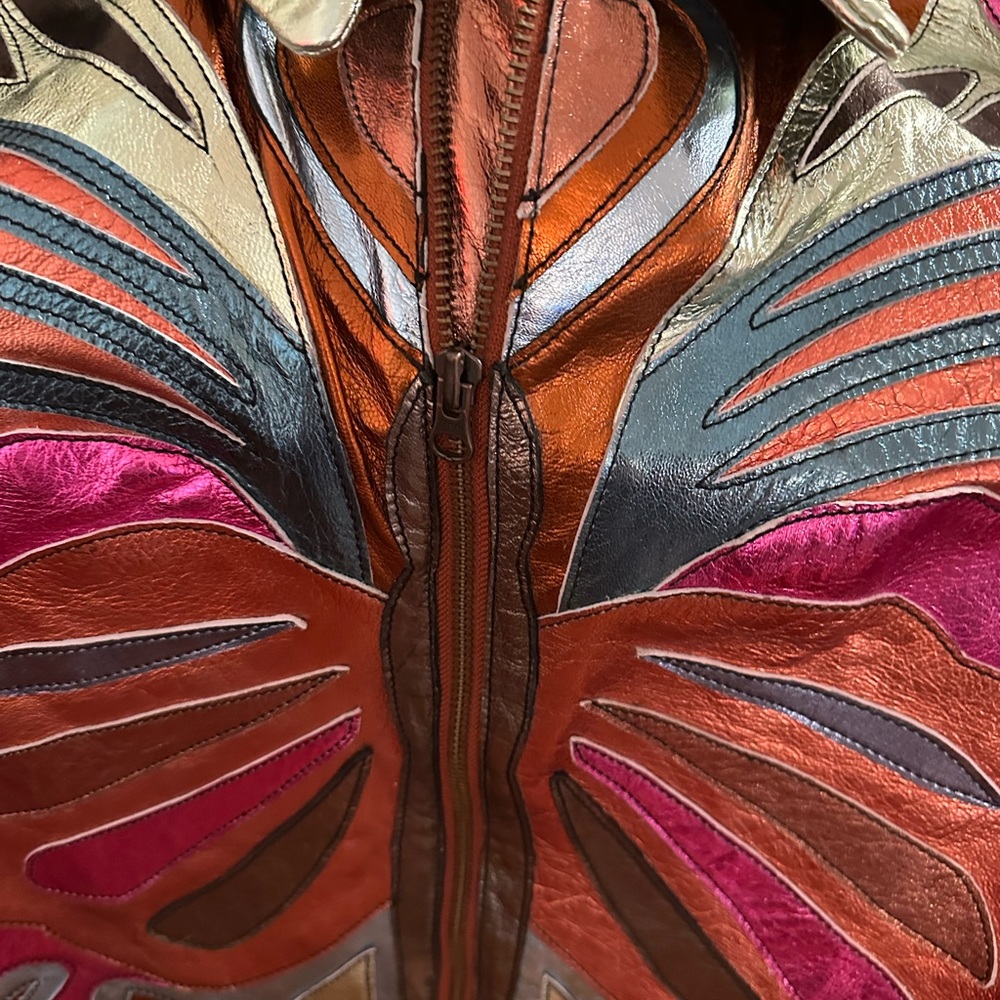 Free People Stars are Psychedelic Metallic Leather Jacket, Multi-color, XL - Picture 6 of 10